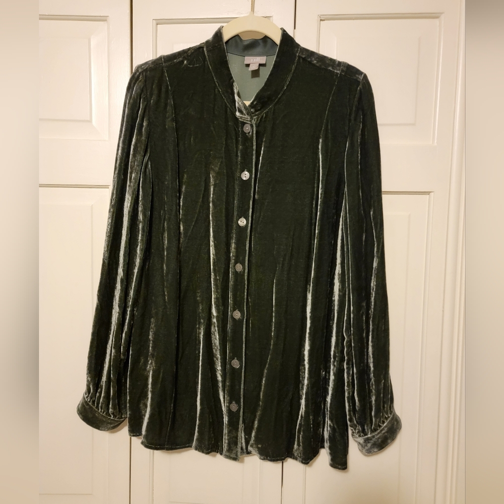 J. Jill Women's Green Velvet Shirt Size Large Tall NWOT